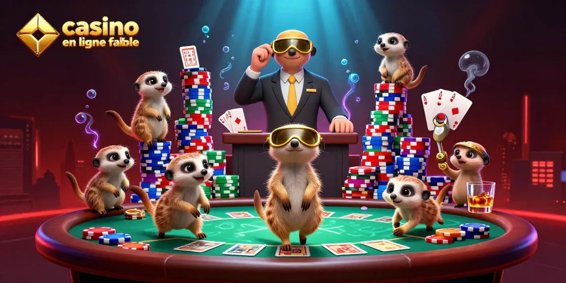 Les meerkats gèrent un casino en ligne fiable avec des cartes et des jetons colorés.