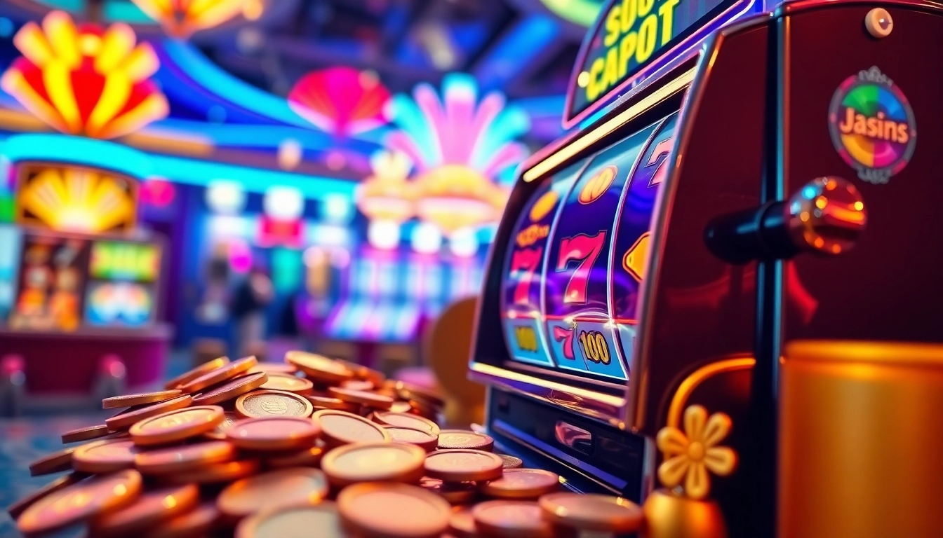 Menangkan slot depo 1k dengan mesin slot yang menampilkan koin bersinar dan simbol jackpot.