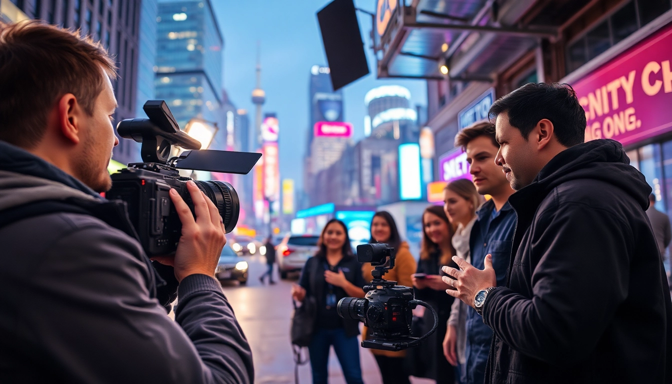Commercial videography toronto team shooting a dynamic scene in an urban environment.