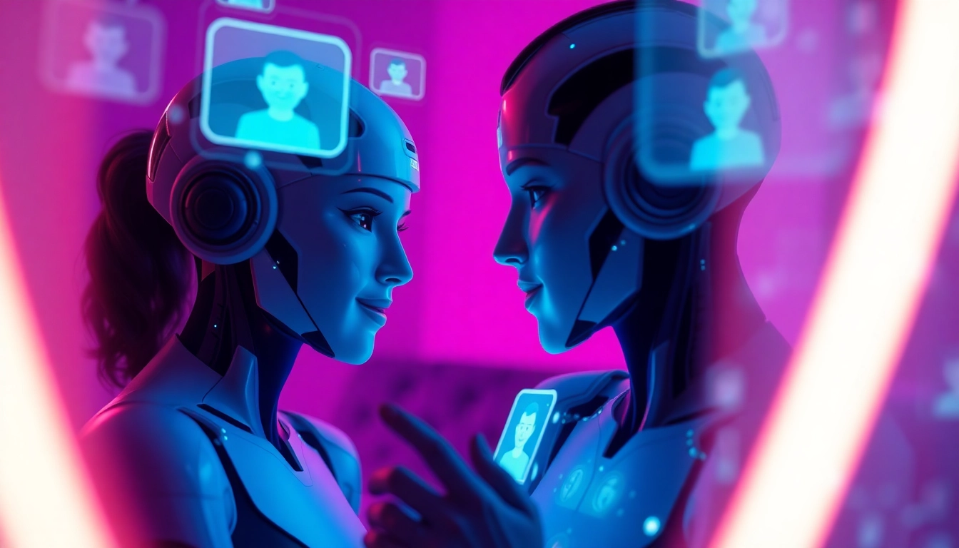 Engaging AI sex chat scene with intimate digital personas engaging in conversation.
