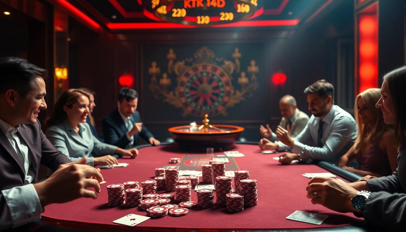 Engaged players strategizing at a poker table in a vibrant casino setting related to kpi4d.
