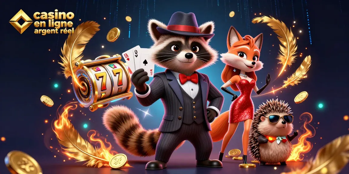 Une illustration 3D de casino en ligne argent réel avec un raton laveur, une renarde et un hérisson dans l'action.