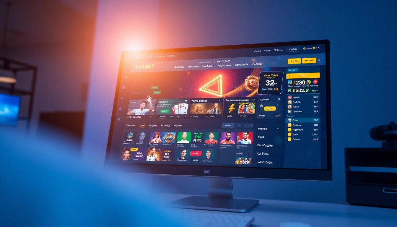 Interactive dashboard view of https://thabet.college/ showcasing online casino features and vibrant promotions.
