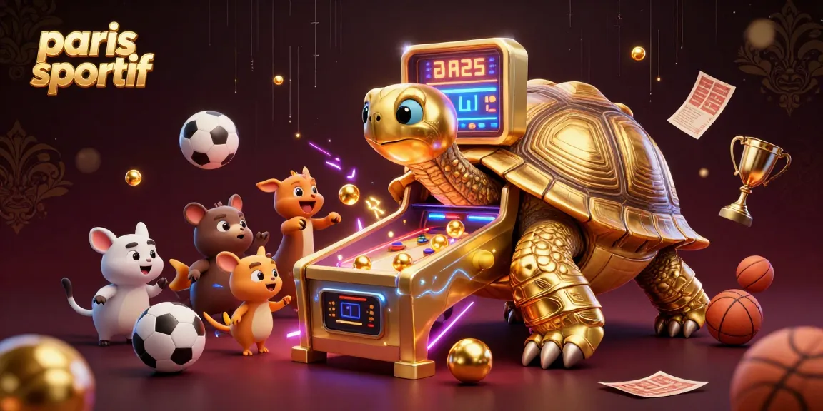 Pariez sur le sport avec une tortue géante et des éléments de jeux dynamiques dans une scène colorée.