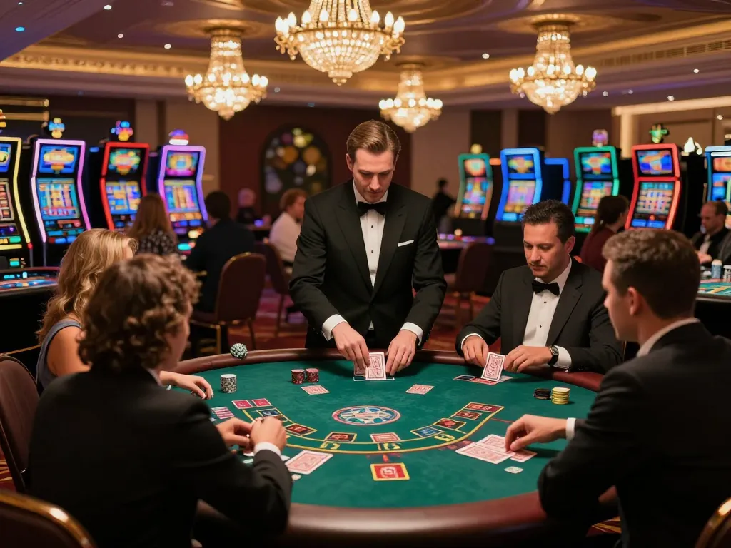 Pemain yang terlibat menikmati blackjack di meja mewah di kasino wma-minelife