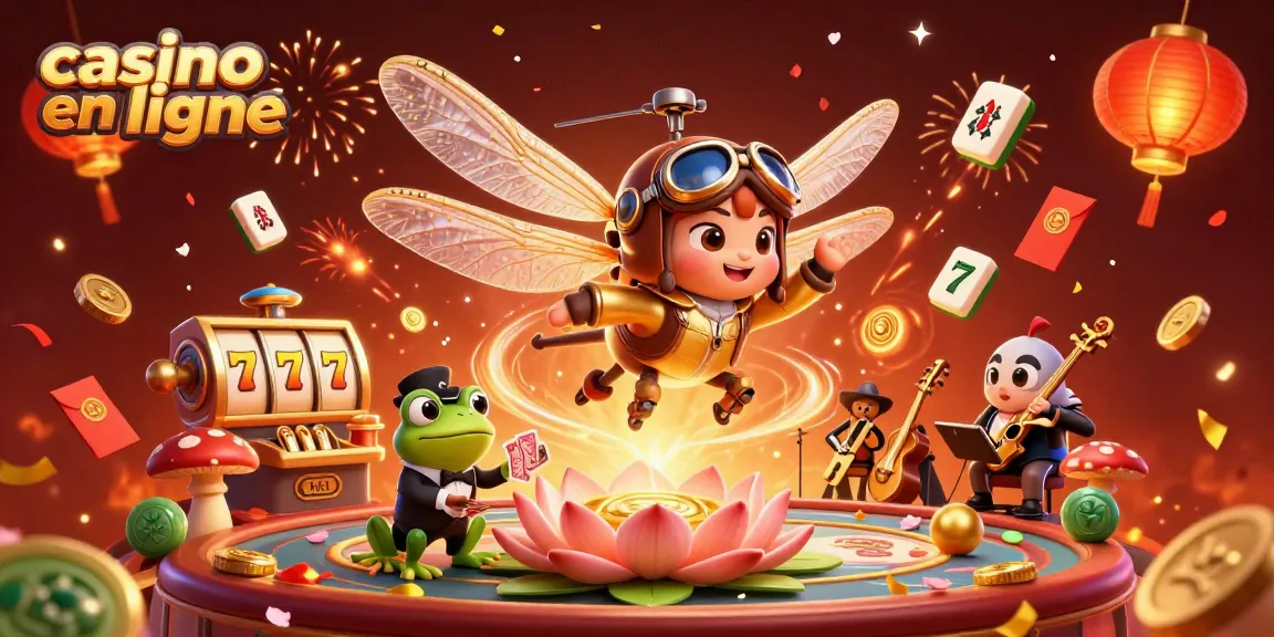Jouez au casino en ligne avec des machines à sous, un croupier grenouille et des feux d'artifice.