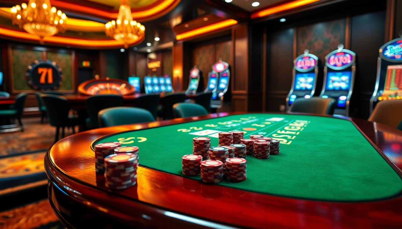 Play רמי אונליין with excitement at a luxurious casino table, showcasing vibrant gambling elements.