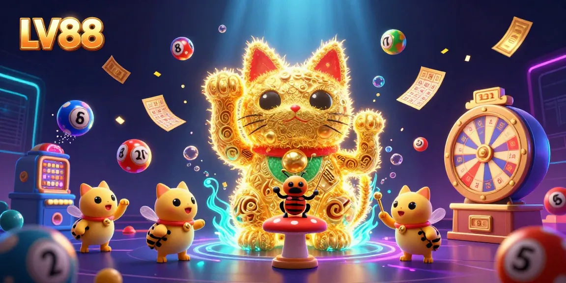 Experience thrilling gameplay at LV88 with vibrant casino symbols and a festive atmosphere.