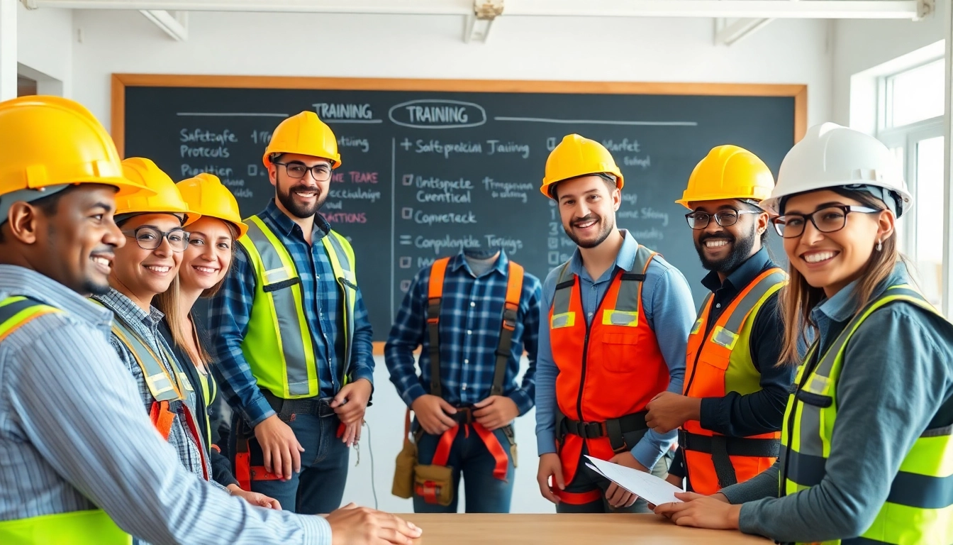 Engaged participants learning construction safety training techniques in a bright, professional environment.