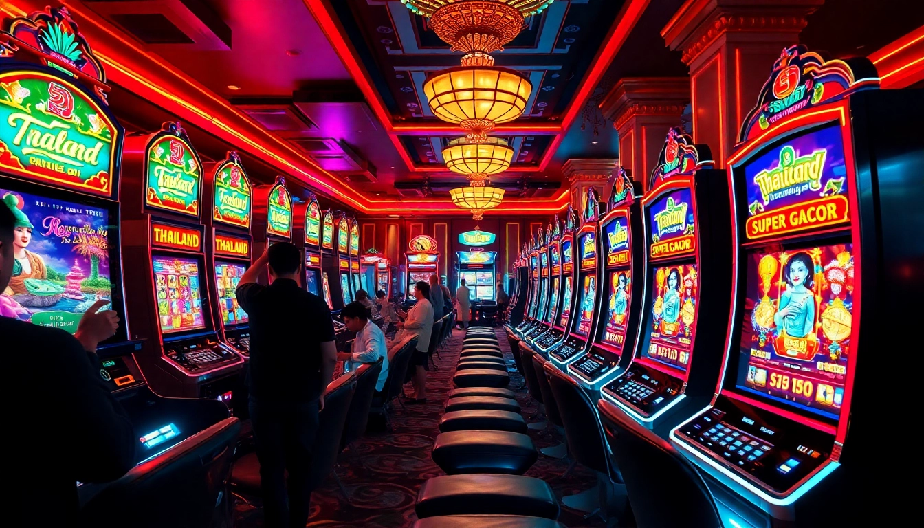 Rasakan sensasi Slot Server Thailand Super Gacor saat para pemain menikmati mesin-mesin berwarna cerah di kasino mewah.