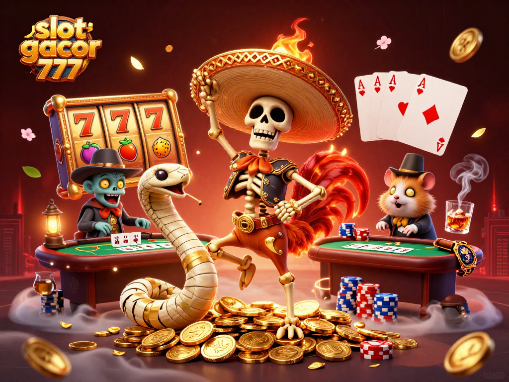 Spin to win with slot gacor 777 in an exciting casino scene featuring festive characters and vibrant elements.