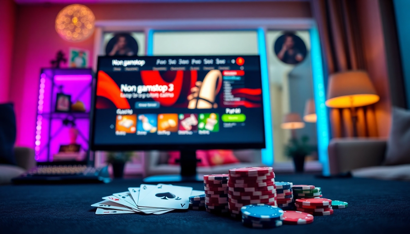 Engaging setup featuring a Non gamstop Casino Uk website on display with gaming props.
