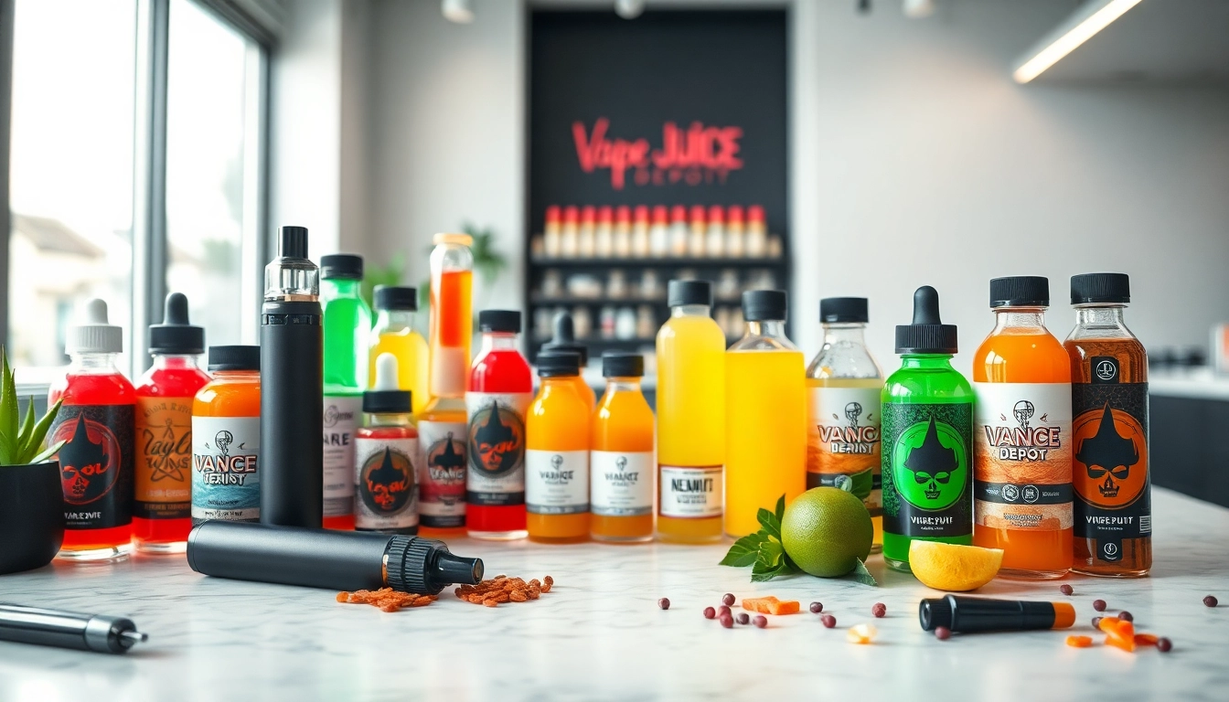 Showcasing the Vape Juice Depot colorful e-liquid selection with unique flavors.