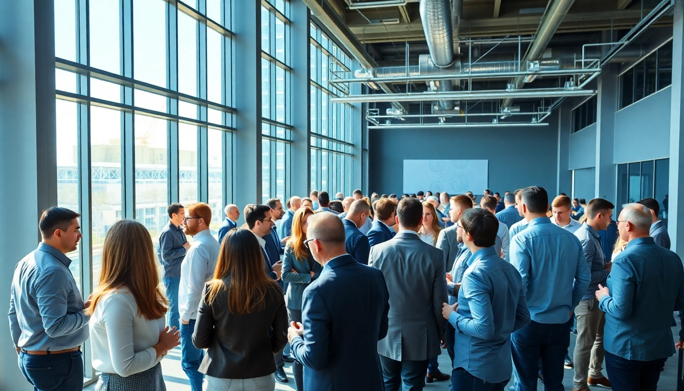 Engaging construction networking event showcasing industry leaders and professionals in discussion.