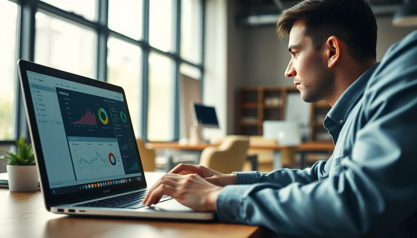 Streamline processes with invoice processing software on a laptop in a modern workspace.