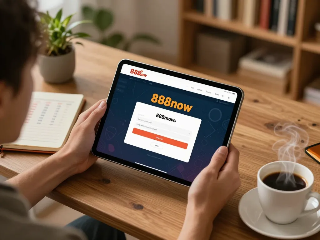 Engaging scene of 888now đăng nhập on a tablet showcasing a user-friendly interface in a cozy home setting.