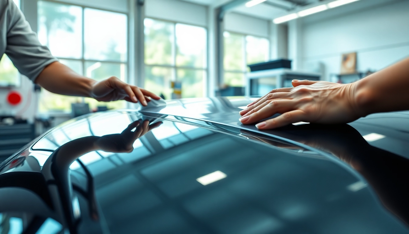 PPF installer in Fort Worth and surrounding areas applying protective film to a car with precision.