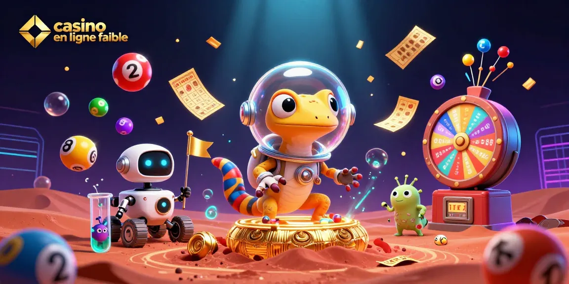Gagnez en jouant sur un casino en ligne fiable avec un gecko martien découvrant un casino doré.