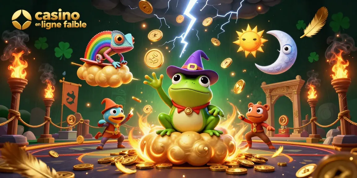 Jouer dans un casino en ligne fiable avec un grenouille magicien et des éléments de jeux d'argent.