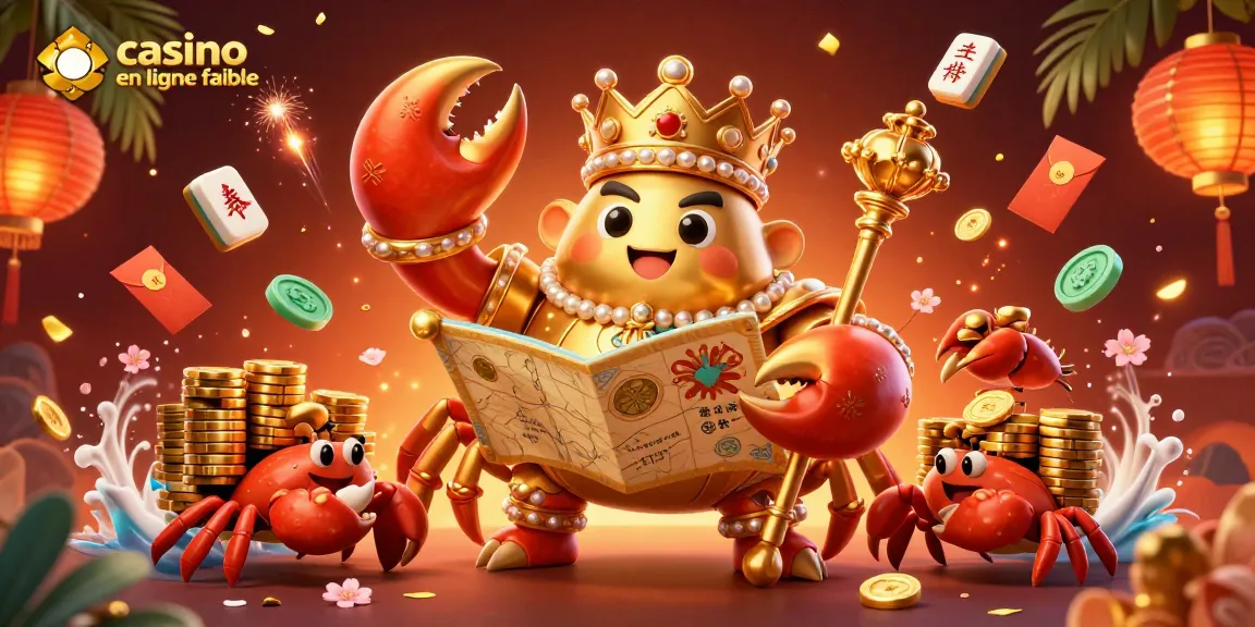 Jouez au casino en ligne fiable avec un crabe doré majestueux entouré de richesses et de décor scintillant.