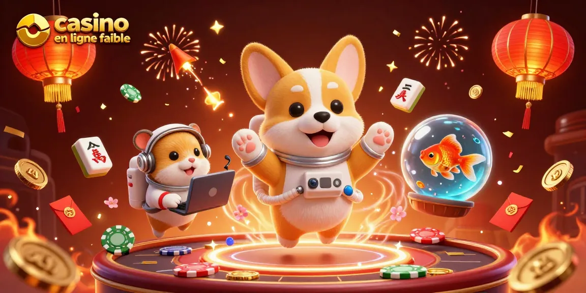 Gagnez avec un casino en ligne fiable grâce à cette illustration d'un corgi astronaute dans un casino en apesanteur.