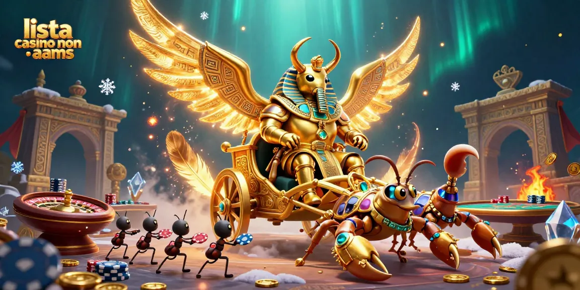 Illustrazione 3D di scarabocchio d'oro in armatura con scorpioni e fiches in una scena di casinò, lista casino non aams.