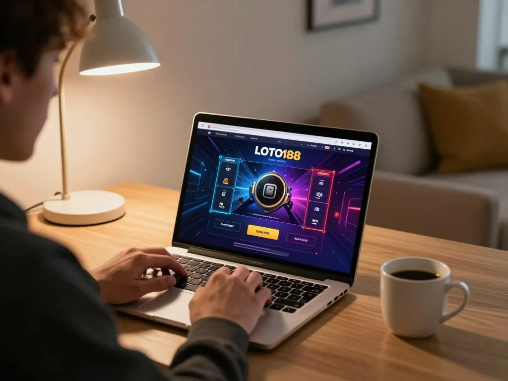 Experience LOTO188 TRANG CHỦ on a laptop with engaging gaming action, showcasing strategic gameplay.