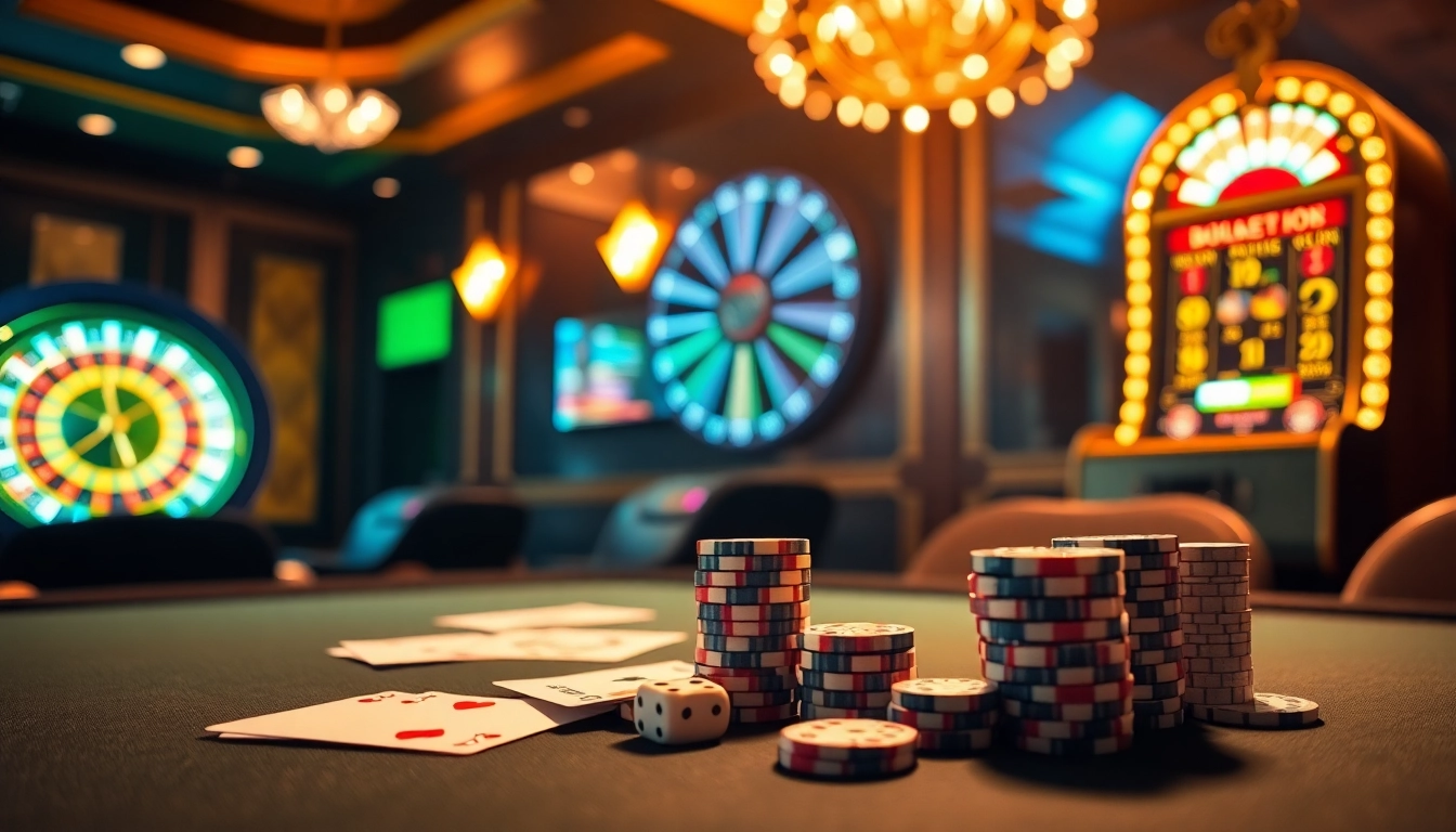 Experience excitement at uu88's vibrant casino scene with poker chips and roulette.