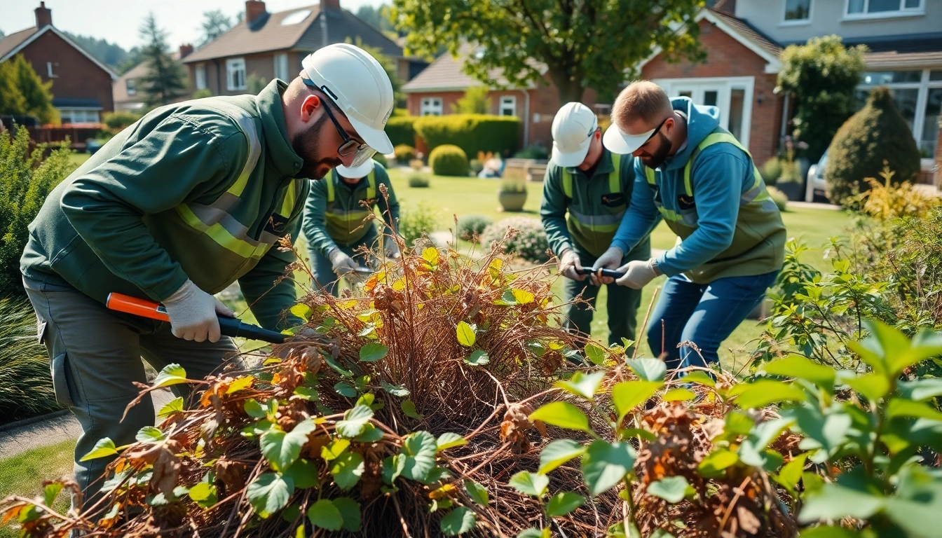 Japanese Knotweed Removal team effectively clearing invasive plants in a vibrant garden.