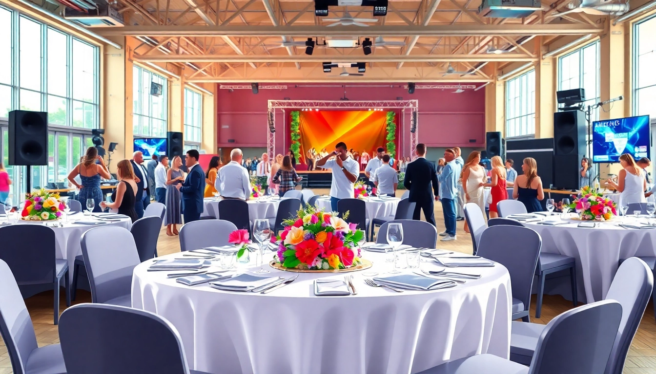 Artender Events vibrant setup with attendees networking and enjoying live entertainment.