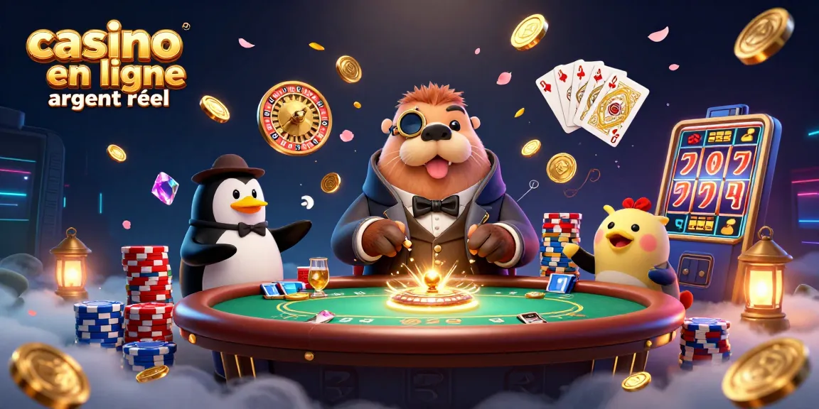Illustration animée représentant le casino en ligne argent réel avec un morse, un pingouin et un poisson-globe.