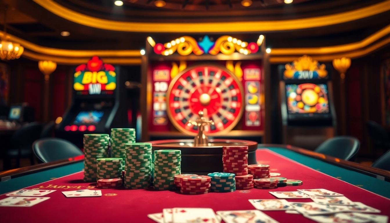 Experience the thrill of winning at Link Haywin with a vibrant casino scene showcasing poker tables and slot machines.