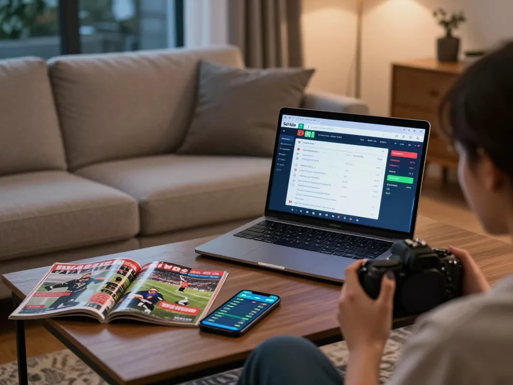 Soi Kèo gaming interface displayed on a laptop in a cozy home setting, highlighting strategic sports betting.