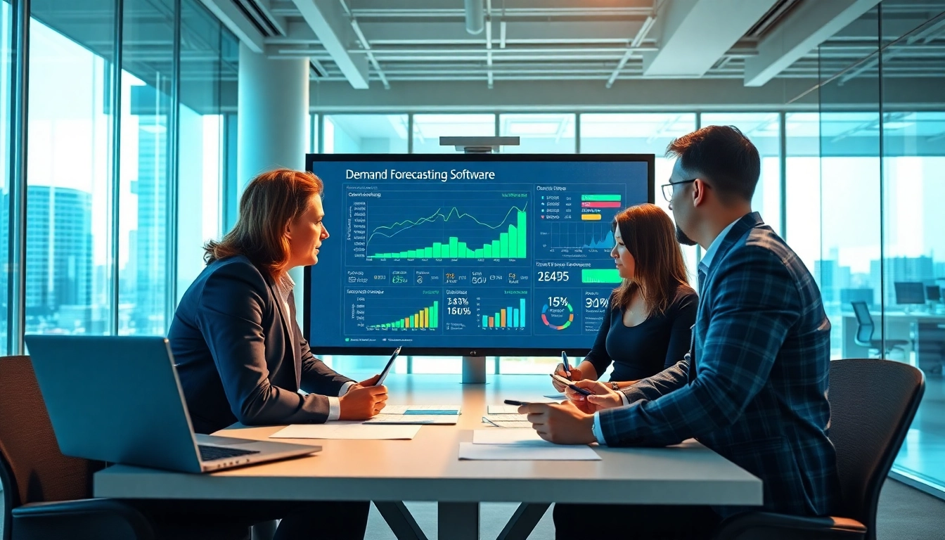 Analyze data with innovative demand forecasting software in a collaborative office environment.