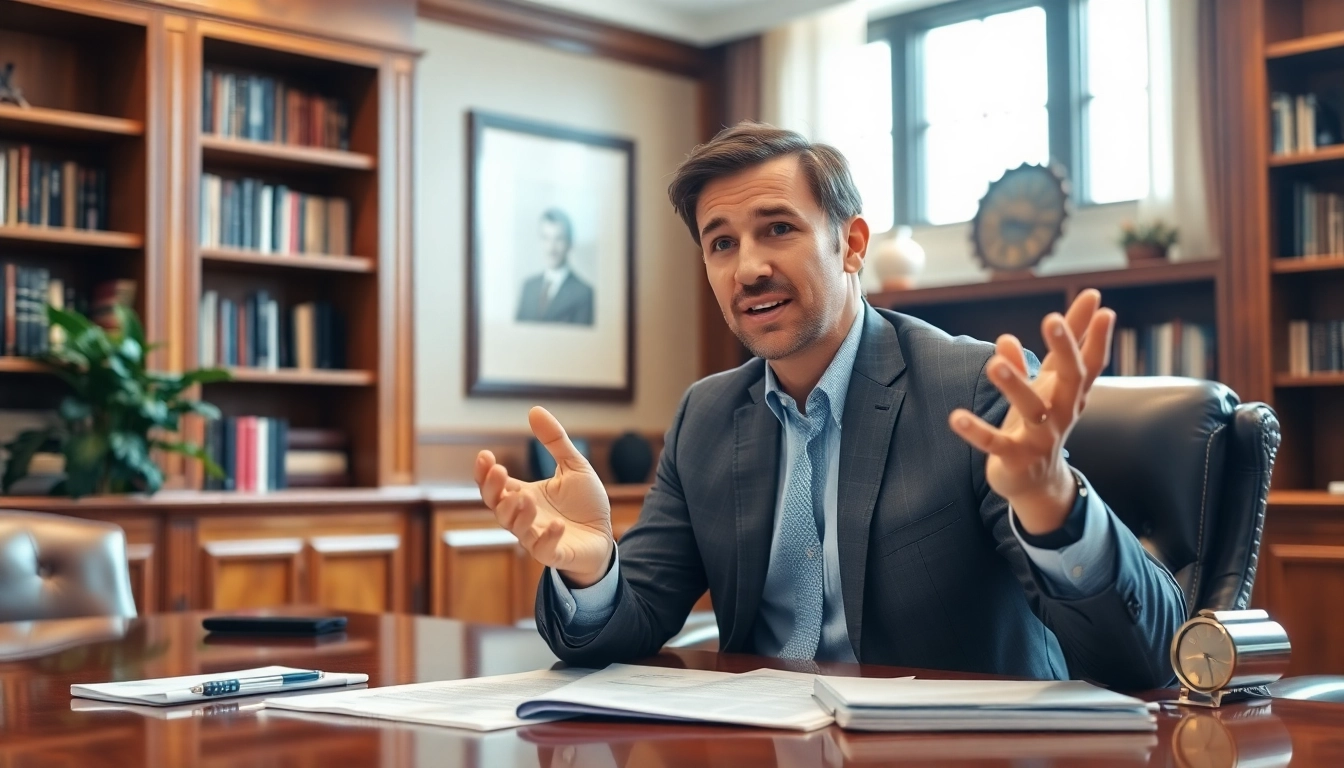 Discussing Testamentary Trusts with an advisor in an elegant office setting.