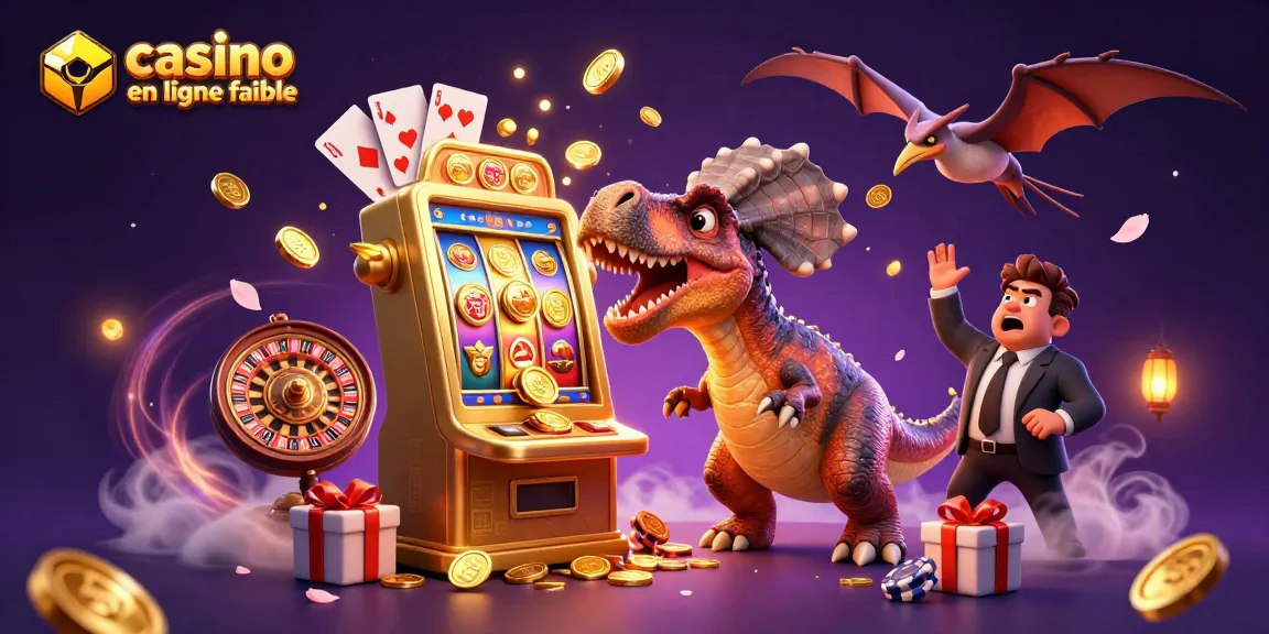 Illustration dynamique représentant un pachycephalosaurus de casino en ligne fiable frappant une machine à sous dorée pour libérer des pièces de jackpot.