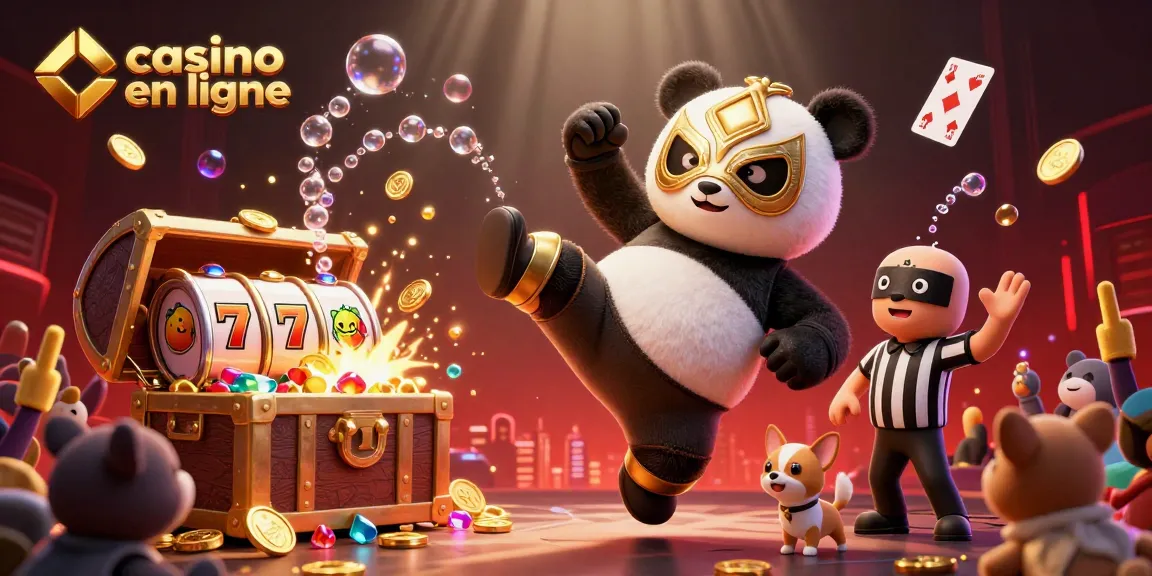 Action intense dans un casino en ligne mettant en scène un panda lutte et des spectateurs excités