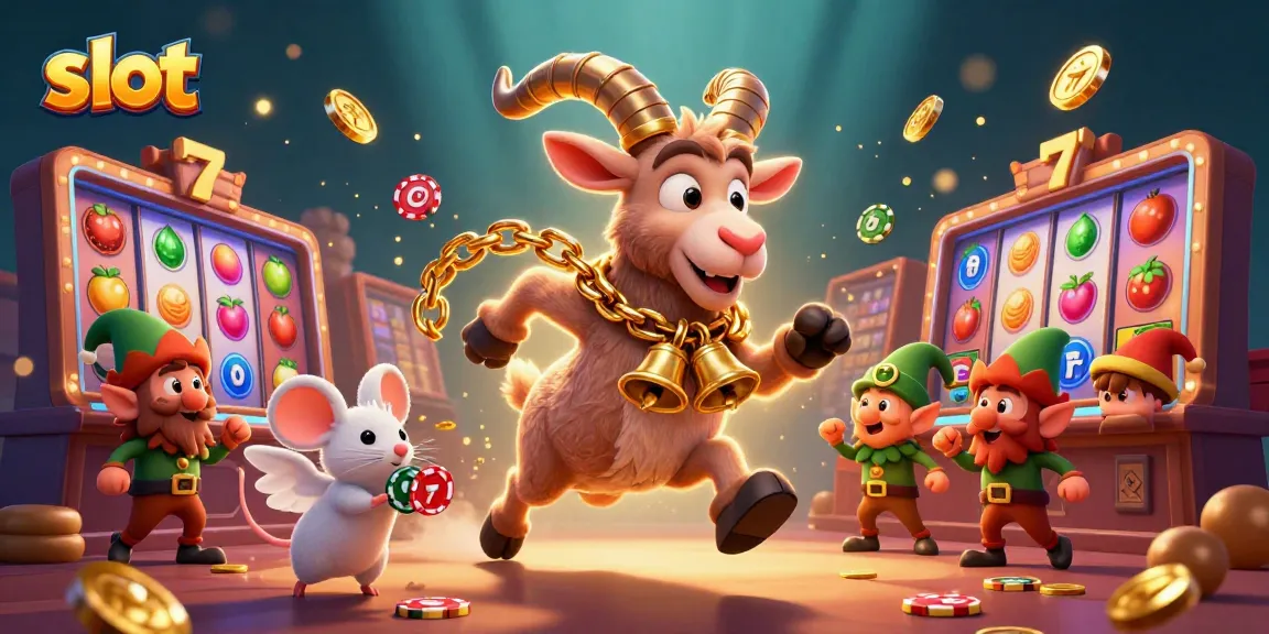 Spin winning slots with a spooky Krampus, angel mouse, and mischievous gremlins in a vibrant casino scene