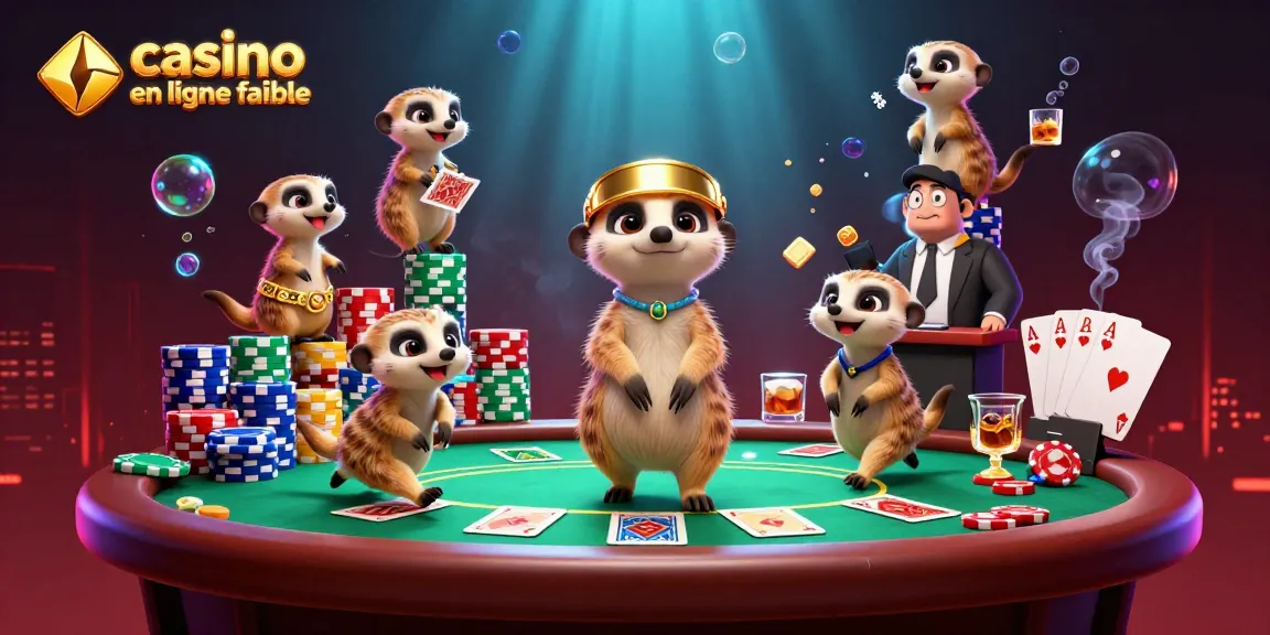 Des suricates gèrent un casino en ligne fiable avec des cartes et des jetons colorés.