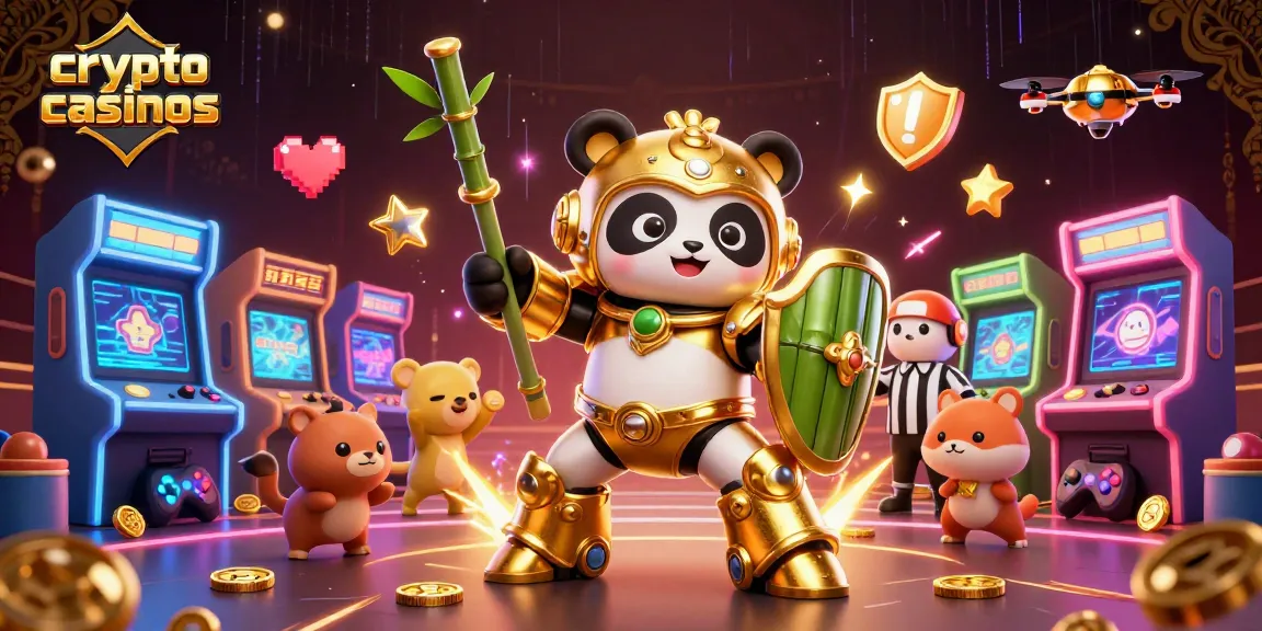Les crypto casinos rassemblent un panda doré et une ambiance de jeu avec des éléments colorés.