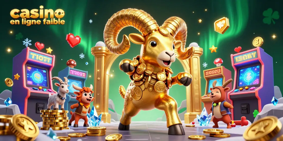 Jouer sur un casino en ligne fiable avec un bélier doré en tête d'affiche et des éléments de jeux colorés.