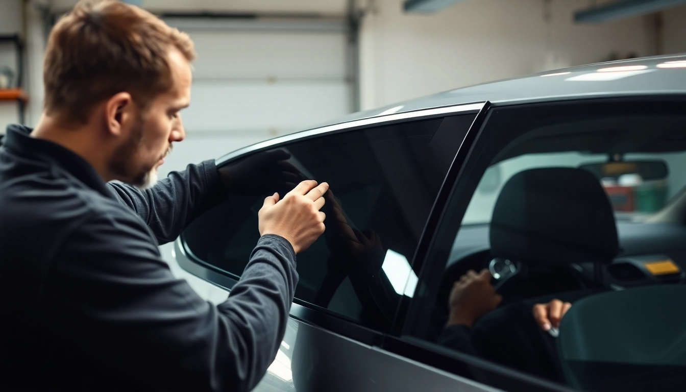 Install window tint Chattanooga with a professional technician working on a vehicle.
