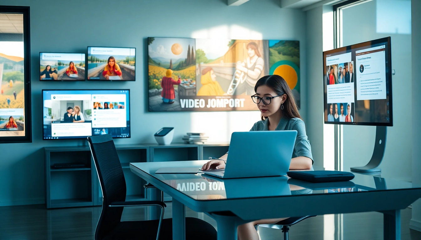 Video to prompt analysis in a modern workspace with digital displays and artwork.