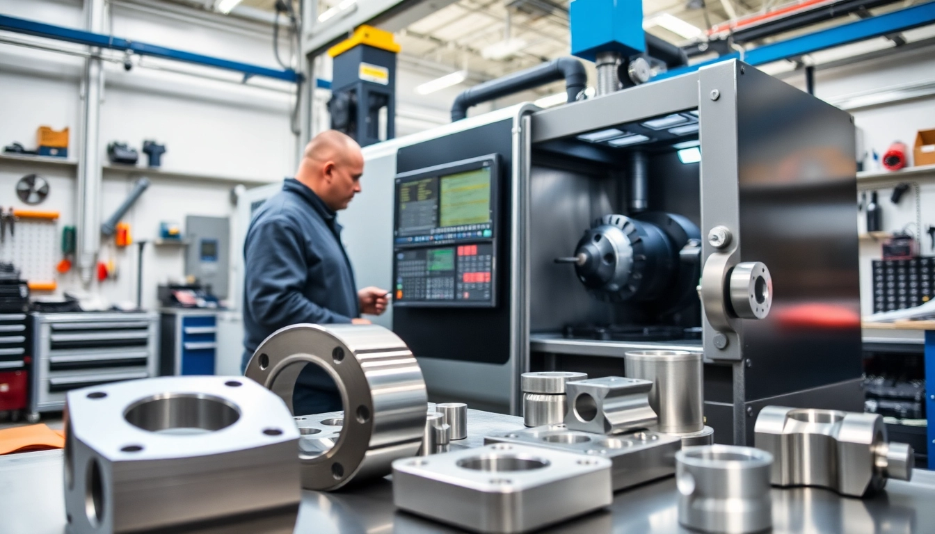 Custom part manufacturer showcasing skilled technicians working on CNC machines.