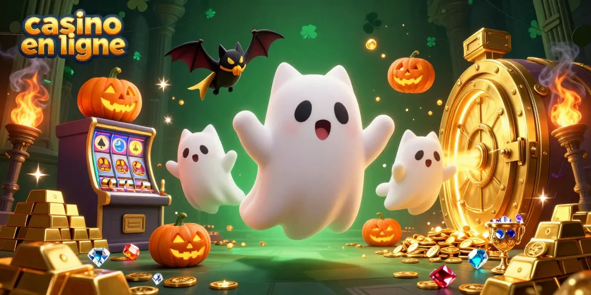 Illustrez votre expérience de casino en ligne avec un chat fantôme et des éléments de jeu captivants.