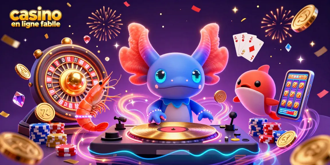 Jouez à des jeux passionnants sur un casino en ligne fiable, avec un DJ axolotl et une ambiance festive.