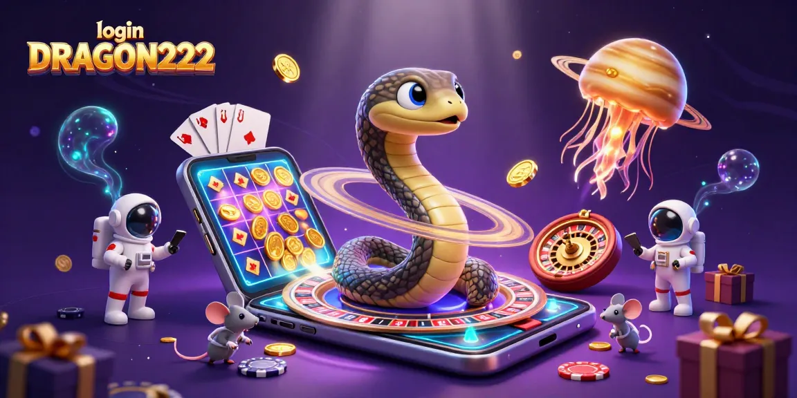 Experience the thrill of login DRAGON222 as you encounter a cosmic dealer amidst spinning reels and gold coins.