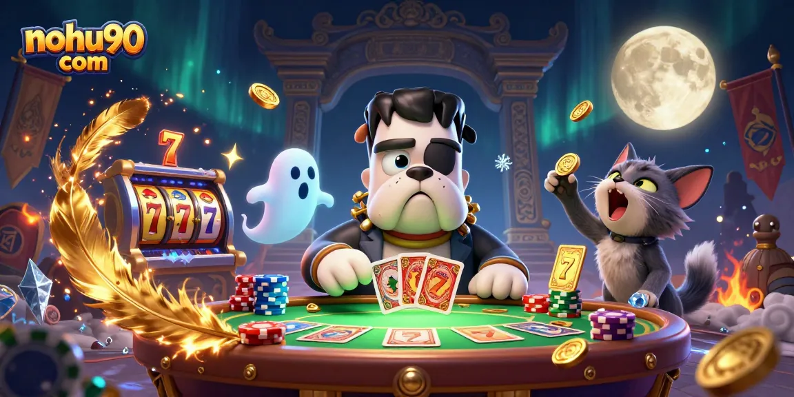 Experience thrilling gameplay at nohu90 com with an exciting 3D casino scene showcasing vibrant characters.