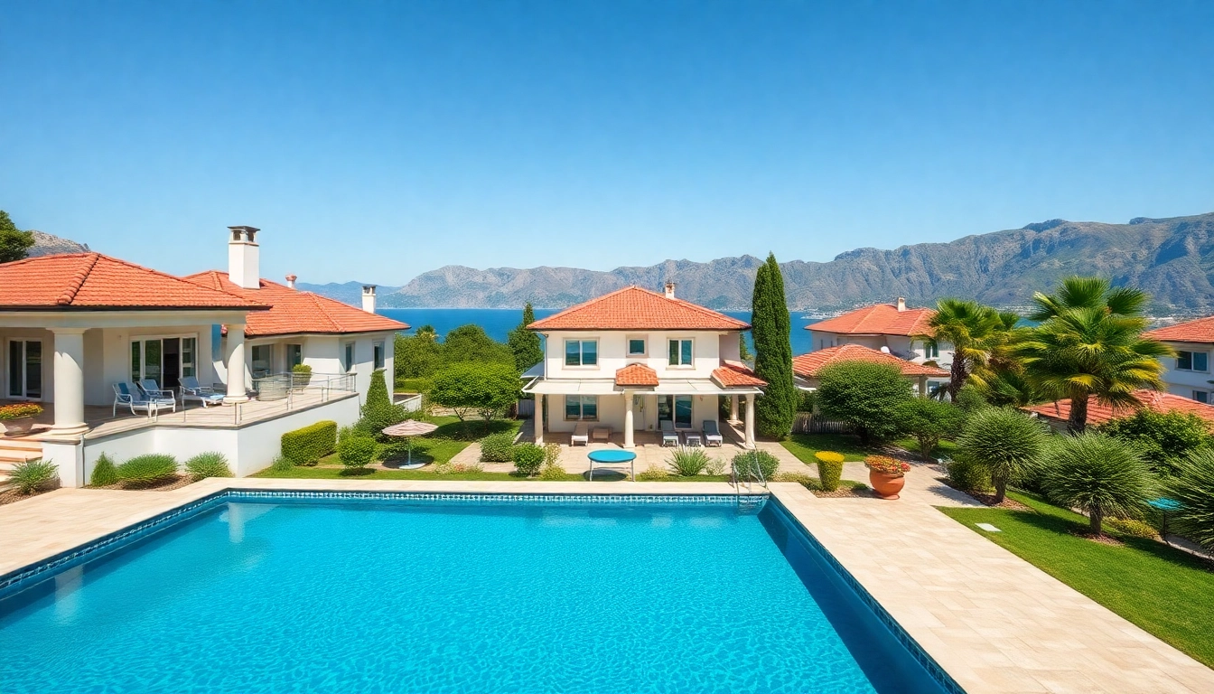 Showcase luxury real estate in alanya with stunning villa and scenic landscape.