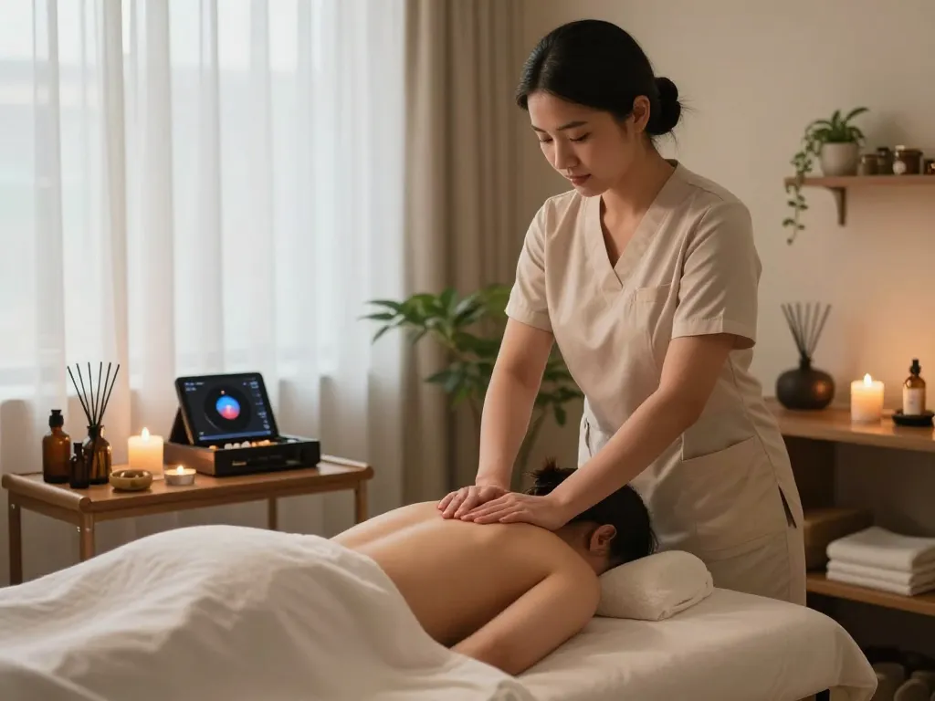Experience 천안스웨디시 massage in a tranquil spa, featuring a skilled therapist creating a serene atmosphere for relaxation.